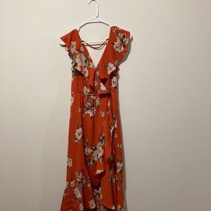 Floral orange wrap dress